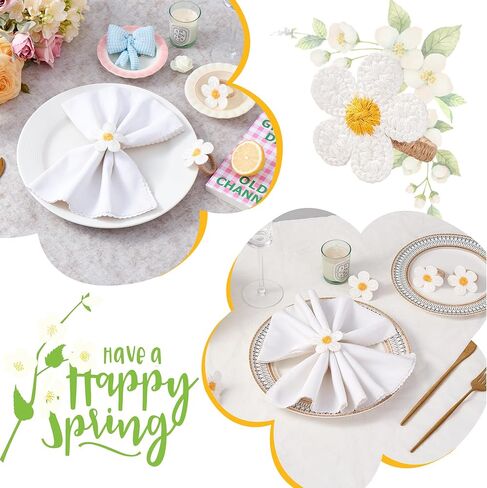 APTWOW Spring Flower Napkin Rings Set of 6 - White Floral Napkin Holder, Farmhouse Napkin Rings for Easter Wedding Birthday Party Banquet Spring Table Decor in Kuwait
