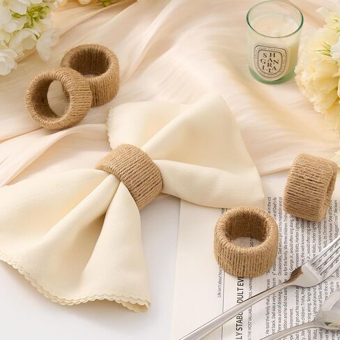 مجموعة حلقات منديل من حبل الجوت المنسوجة من APTWOW مكونة من 6 قطع، حلقات منديل من الخيش الريفي لطاولة الطعام، حاملات مناديل بحرية لتزيين الطاولة، وحفلات الزفاف وأعياد الميلاد in Kuwait