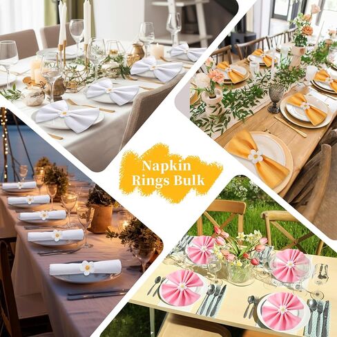 APTWOW Spring Flower Napkin Rings Set of 6 - White Floral Napkin Holder, Farmhouse Napkin Rings for Easter Wedding Birthday Party Banquet Spring Table Decor in Kuwait