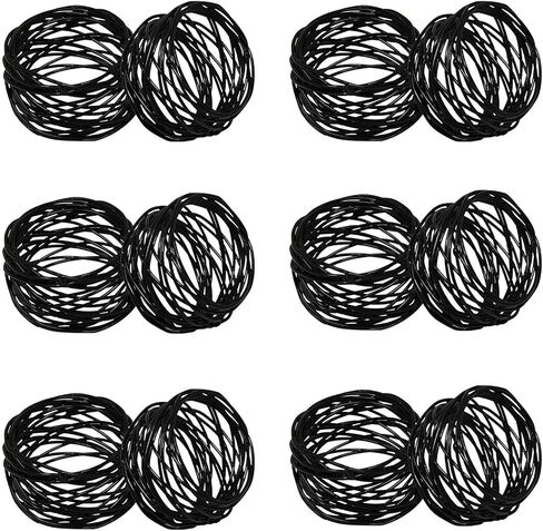 Kaizen Casa Handmade Decorations Black Napkin Rings Set of 12 Metal Mesh for Weddings Dinner Parties or Every Day Use (Black, 12) in Kuwait