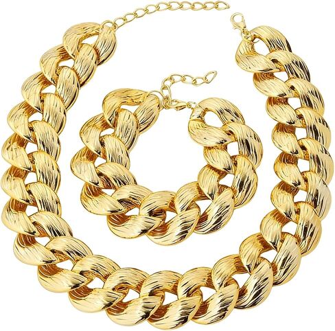 Cjiayujew chunky Gold Cuban Chain Bracelets مجموعة شرير الفضة الفضة سلسلة ارتباط أقراط عصرية الهيب هوب بيان قلادة قلادة للنساء in Saudi Arabia