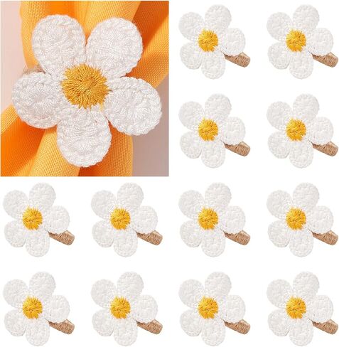 مجموعة حلقات منديل زهرة الربيع من APTWOW مكونة من 6 - حامل مناديل الزهور البيضاء، حلقات منديل المزرعة لعيد الفصح وحفلات الزفاف وأعياد الميلاد وديكور طاولة الربيع in Kuwait