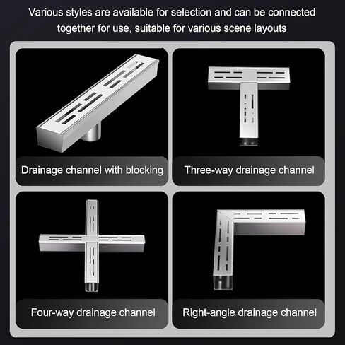 Stainless Steel Outdoor Drain Kit, Slim Grating Channels for Garden, Sidewalk, Parking, Bathroom & Patio, 24x11.5x5CM Shower Floor Drain Grate Diverter, Silver Finish in Saudi Arabia