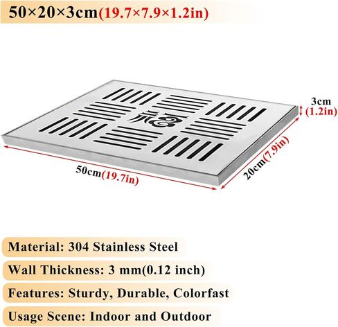 Stainless Steel Floor Drain Grate - Square/Rectangle Drainage Channel, Durable Metal Cover for Indoor/Outdoor Storm Sewer Grating System (50x20x3cm) in Kuwait
