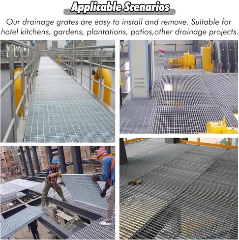 Commercial Galvanized Steel Drain Grate Cover for Sidewalk & Patio - Detachable Trench Grating Plate for Driveway & Catch Basin, 39.4"x13.8"x1.2" (100x35x3cm) in Kuwait