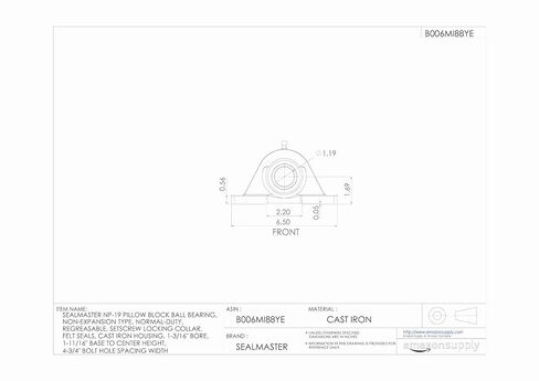 Sealmaster NP-19 Pillow Block Ball Bearing, Non-Expansion Type, Normal-Duty, Regreasable, Setscrew Locking Collar, Felt Seals, Cast Iron Housing, 1-3/16" Bore, 1-11/16" Base to Center Height, 4-3/4" Bolt Hole Spacing Width in Kuwait