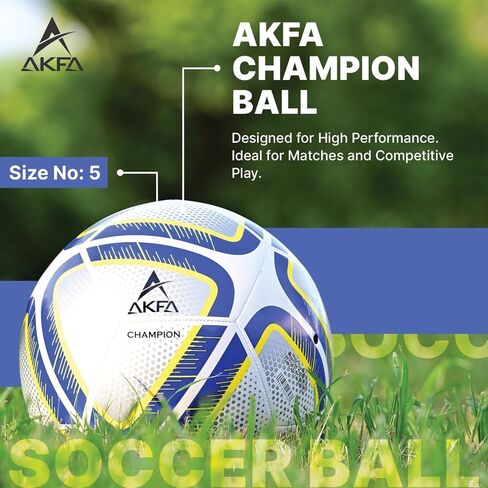 AKFA Champion Soccer Ball Size 5 – Match & Training Use | Premium TPU, SR Butyl Bladder, Weather-Resistant, Durable Grip – Blue/Yellow in Saudi Arabia