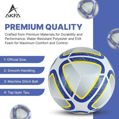AKFA Champion Soccer Ball Size 5 – Match & Training Use | Premium TPU, SR Butyl Bladder, Weather-Resistant, Durable Grip – Blue/Yellow in Saudi Arabia