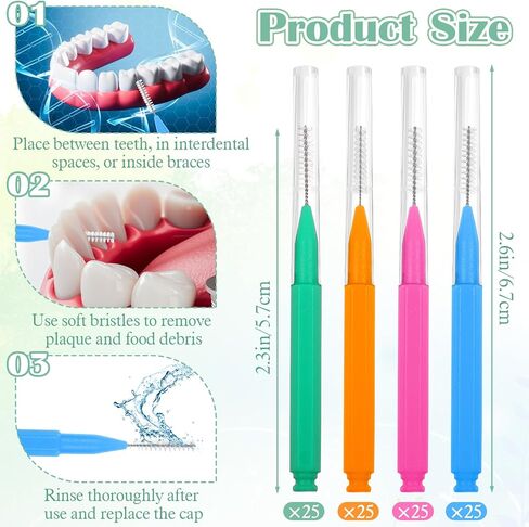 100 Pcs Interdental Brushes Braces Brush for Cleaner Dental Cleaning Tools Soft Tooth Floss Picks for Braces Bridges Care, Portable Bendable Heads in Kuwait
