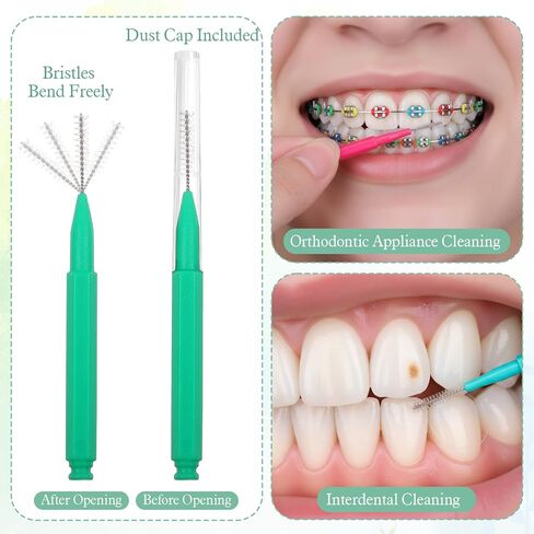 100 Pcs Interdental Brushes Braces Brush for Cleaner Dental Cleaning Tools Soft Tooth Floss Picks for Braces Bridges Care, Portable Bendable Heads in Kuwait