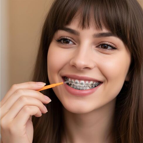 100 Pcs Interdental Brushes Braces Brush for Cleaner Dental Cleaning Tools Soft Tooth Floss Picks for Braces Bridges Care, Portable Bendable Heads in Kuwait