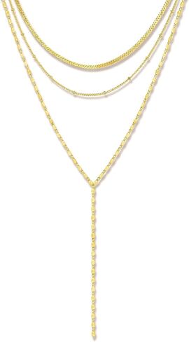 iF YOU Lariat Gold Long Necklaces for Women Trendy, Dainty 14K Gold Plated Drop Chain Necklace, Layered Rosary Beaded Y Necklaces Simple Fashion Jewelry Gifts in Kuwait