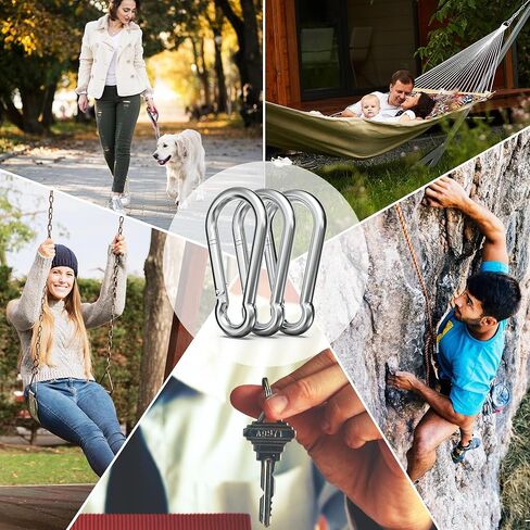 120PCS 2.4" Spring Snap Hook Carabiners, M6 x 2-3/8 Inch Heavy Duty Carabiner Clip Galvanized Steel Quick Link Snap Hook, 260LBS Holding Capacity for Swing, Hammock, Hiking, Gym, Travel Camping in Kuwait