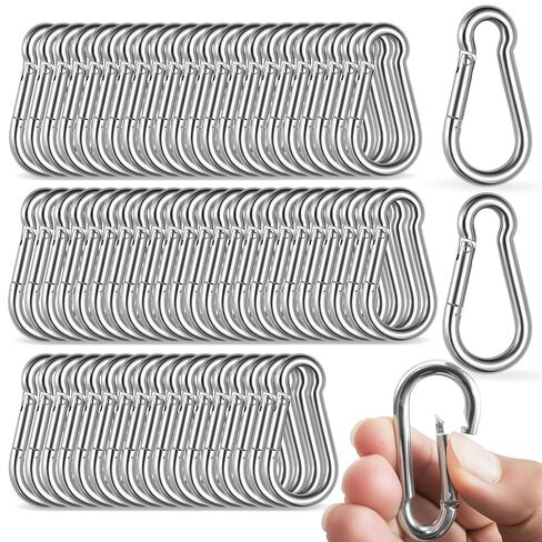 100 Pack M5 Spring Snap Hook Carabiner, Heavy Duty Galvanized Steel Quick Link Carabiner Clip, 200LBS Holding Capacity for Swing Hammock Travel Camping Fishing Hiking Gym Outdoor in Kuwait