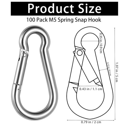 100 Pack M5 Spring Snap Hook Carabiner, Heavy Duty Galvanized Steel Quick Link Carabiner Clip, 200LBS Holding Capacity for Swing Hammock Travel Camping Fishing Hiking Gym Outdoor in Kuwait