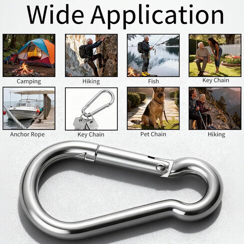 100 Pack M5 Spring Snap Hook Carabiner, Heavy Duty Galvanized Steel Quick Link Carabiner Clip, 200LBS Holding Capacity for Swing Hammock Travel Camping Fishing Hiking Gym Outdoor in Kuwait