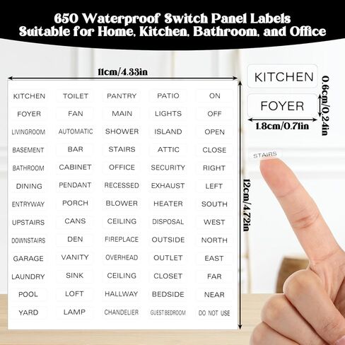 650 Pcs Light Switch Labels Stickers - Transparent Identification Light Switch Stickers - Vinyl Black Font for Home Office Electrical Panel Markers in Saudi Arabia