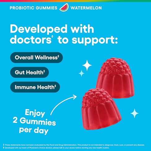 صمغ بروبيوتيك من اختيار الطبيب مع فيتامين د وألياف البريبايوتك - خالي من السكر - 1B CFUs من البروبيوتيك المدروس سريريًا - يدعم صحة المناعة والأمعاء للنساء والرجال - نكهة البطيخ - 90 قيراط in Kuwait