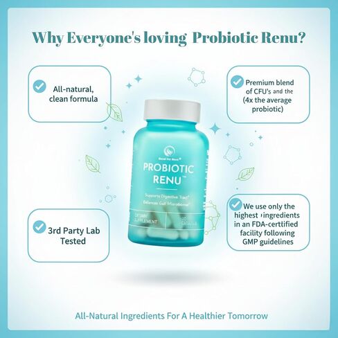 لا مزيد من البروبيوتيك 50 مليار وحدة تشكيل مستعمرة للنساء والرجال - مكمل يومي لدعم صحة الأمعاء والجهاز الهضمي، يساعد على دعم المناعة - بروبيوتيك رينو، 30 قطعة in Kuwait