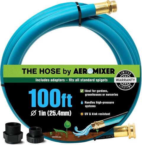 Aeromixer THE HOSE - 1 Inch Garden Hose 100 Ft, Includes Adapters 3/4 Spigots, Kinkless Commercial Garden Hoses, Heavy Duty Water Hoses for Outdoors, 650 PSI High-Pressure Watering Tool in Kuwait