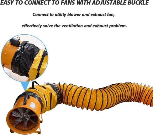 16ft PVC Flexible Ducting Hose Retracts Into Self-Contained Carry Bag, 12Inch Flame Retardant HVAC Ducting with Adjustable Belt for Ventilation & Exhaust (12inch x 16ft w/bag) in Kuwait