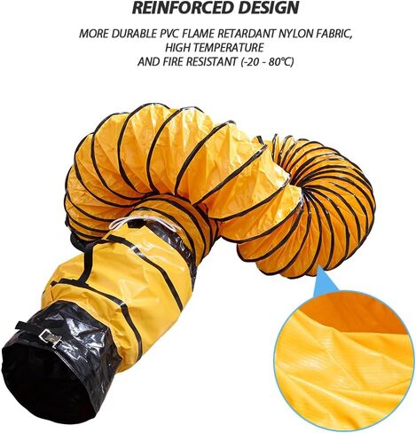 16ft PVC Flexible Ducting Hose Retracts Into Self-Contained Carry Bag, 12Inch Flame Retardant HVAC Ducting with Adjustable Belt for Ventilation & Exhaust (12inch x 16ft w/bag) in Kuwait