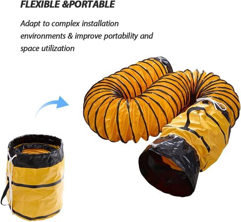 16ft PVC Flexible Ducting Hose Retracts Into Self-Contained Carry Bag, 12Inch Flame Retardant HVAC Ducting with Adjustable Belt for Ventilation & Exhaust (12inch x 16ft w/bag) in Kuwait