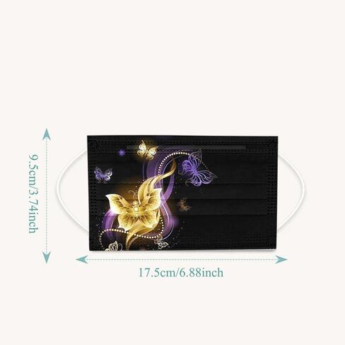 50 PCs Butterfly Disposable Face_Mask for Women,3 Ply Adults Black Butterfly_Mask With Floral Design Fashion Facemask Women Men in Kuwait