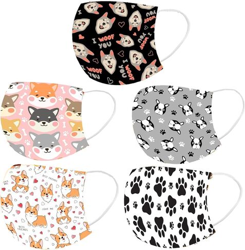 Cute Dog Disposable Face Cover with Designs for Adults,3-Ply Printed Pattern with Nose Wire,50Pcs in Kuwait