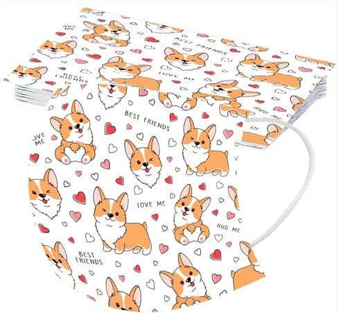 Cute Dog Disposable Face Cover with Designs for Adults,3-Ply Printed Pattern with Nose Wire,50Pcs in Kuwait