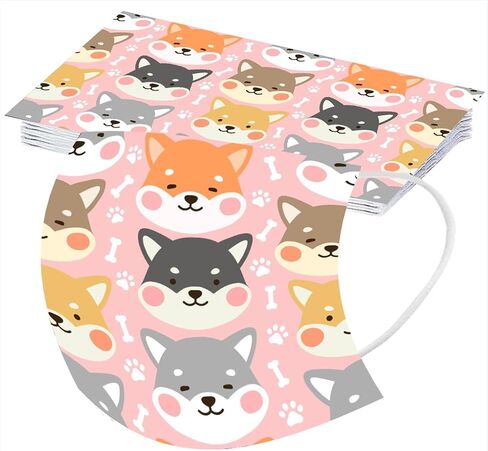 Cute Dog Disposable Face Cover with Designs for Adults,3-Ply Printed Pattern with Nose Wire,50Pcs in Kuwait
