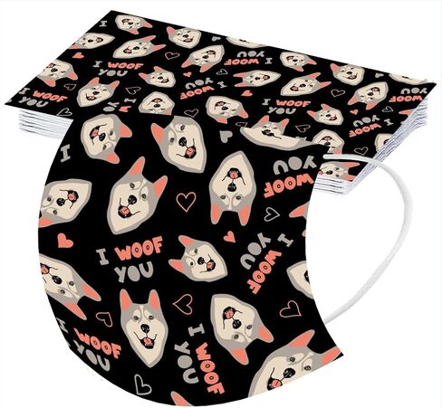 Cute Dog Disposable Face Cover with Designs for Adults,3-Ply Printed Pattern with Nose Wire,50Pcs in Kuwait