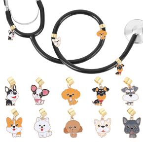 سحر سماعة الطبيب Frenchie Chihuahua للممرضات - 10 قطع من المعلقات المصنوعة من سبيكة الكلب اللطيفة للأطباء وطلاب الطب، وإكسسوارات الجرو هدايا للموظفين البيطريين in Kuwait