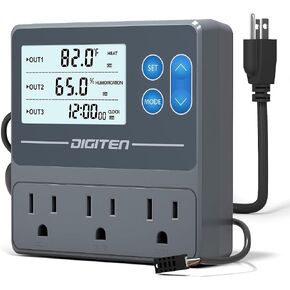 Digital Temperature Humidity Controller Pre-Wired Outlets for Mushroom, Reptile, Heating/Cooling On Outlet 1, Humidifier/Dehumidifier On Outlet2, Timer On Outlet 3 in Kuwait