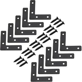 Hordion 10Pcs 2.4 x 2.4 Inch L Shape Bracket Flat Corner Brace (60 X 60mm), Right Angle Bracket Black Heavy Duty Repair Mending Plates for Wood Furniture Chair Drawer Cabinet in Kuwait