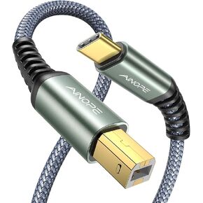 كابل طابعة AINOPE، كابل طابعة USB 2.0 MIDI من النايلون المضفر عالي السرعة إلى الكمبيوتر، النوع C/رمادي/6.6FT in Kuwait
