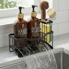 Kitchen Dish Soap Dispenser Set with Sponge Holder, 12OZ Glass Bottle, Hand and Dish Soap Dispenser Set, Non-Slip Silicone Pad, Brush Holder, Kitchen Sink Organizer Countertop (White) in Saudi Arabia
