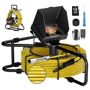 كاميرا الصرف الصحي 100 قدم / 30 متر كاميرا منظار بوريسكوب لفحص الأنابيب مع ضوء 12 مصباح LED 4.3 بوصة شاشة IPS 22 مم سباكة ثعبان بطارية 8500 مللي أمبير في الساعة (30 مترًا بدون وظيفة DVR) in Kuwait