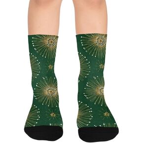 جوارب فاخرة للمشي بطباعة خضراء احتفالية - جوارب شتوية حرارية سميكة دافئة للأولاد والبنات للمدرسة، والارتداء اليومي والأنشطة الخارجية in Kuwait
