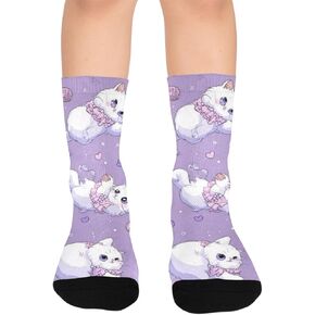 جوارب كارتون كاتس أرجوانية للمشي لمسافات طويلة - جوارب شتوية حرارية سميكة دافئة للأطفال الصغار للأولاد والبنات للمدرسة، والارتداء اليومي والأنشطة الخارجية in Kuwait