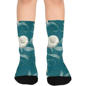 جوارب للمشي لمسافات طويلة على شكل أصداف ساحلية باللون الأخضر الداكن - جوارب شتوية حرارية سميكة دافئة للأولاد والبنات للمدرسة، والارتداء اليومي والأنشطة الخارجية in Kuwait