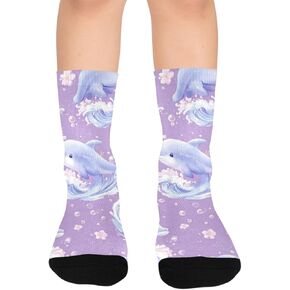 جوارب الصيف الباستيل الدلافين الأرجوانية للمشي لمسافات طويلة - جوارب شتوية حرارية سميكة دافئة للأولاد والبنات للمدرسة، والارتداء اليومي والأنشطة الخارجية in Kuwait