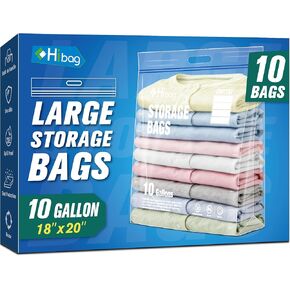 10 Gallon Zipper Storage Bags, 18" x 20" Clear Plastic Bags with Handle, Extra Large XL Zip Bags for Clothes, Pack of 5 in Kuwait