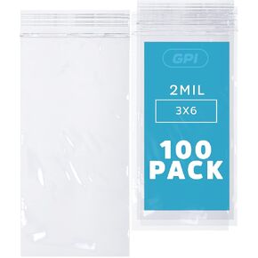 3" x 6" Zip Bags - 100 Count, Small, Clear Plastic Reclosable Zipper Poly Baggies, 2 Mil, with Resealable Zip Top Lock for Packaging Jewelry, Coins, Pills, Candy, Beads, Seeds & More. in Kuwait