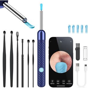 Ear Wax Removal Tool Camera - Ear Cleaner with Camera,1080P Otoscope, Ear Cleaning Tool with 6 Ear Spoon, Ear Camera for iPhone & Android Phones - Blue in Kuwait
