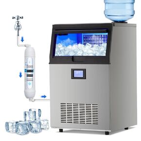 ماكينة صنع الثلج التجارية عالية الكفاءة من جوجوكا - 100 رطل/24 ساعة، تخزين 33 رطل، من الفولاذ المقاوم للصدأ تحت المنضدة، تنظيف ذاتي - صانع ثلج قائم بذاته للمطعم، البار، المنزل، المكتب - KX-50G طويل in Kuwait