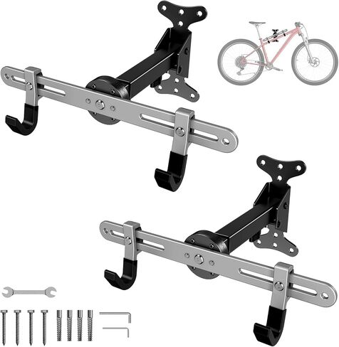 Heavy-Duty Bike Wall Mount for Garage Aluminum Alloy & Steel Folding Bicycle Rack,360° Rotation,Adjustable Hook, 66lbs Capacity Horizontal Indoor Bike Storage, for Road Mountain Hybrid Bikes in Kuwait
