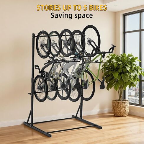 FAHKNS Freestanding Bike Storage Rack, 5 Bikes Vertical Bike Storage Rack, High-adjustable Heavy Duty Bike Stand for Garage in Saudi Arabia