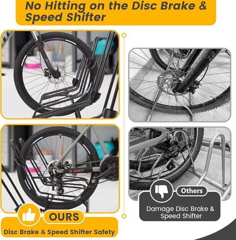 حامل دراجة أرضي لـ 6 دراجات، تصميم فرامل قرصية وقائية ومسارات، حامل دراجة مقاوم للماء للاستخدام في الأماكن المغلقة/الخارجية/المرآب، يناسب الإطارات مقاس 12 بوصة - 29 بوصة، أنابيب فولاذية مطورة مقاس 0.63 بوصة لتحقيق الثبات in Kuwait