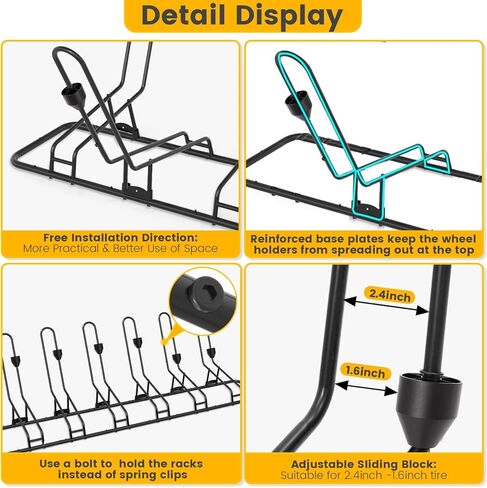 حامل دراجة أرضي لـ 6 دراجات، تصميم فرامل قرصية وقائية ومسارات، حامل دراجة مقاوم للماء للاستخدام في الأماكن المغلقة/الخارجية/المرآب، يناسب الإطارات مقاس 12 بوصة - 29 بوصة، أنابيب فولاذية مطورة مقاس 0.63 بوصة لتحقيق الثبات in Kuwait